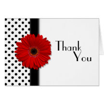 Red Gerber Black White Polka Dot Wedding Thank You Cards