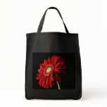 Red Gerber Daisy Black Grocery Bag