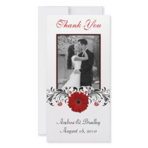 Red Gerbera Daisy Floral Thank You Photo Card