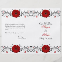Red Gerbera Daisy Floral Wedding Program Personalized Flyer