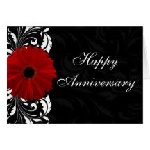 Red Gerbera Daisy Happy Anniversary Custom Card