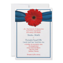 Red Gerbera with Blue Ribbon Invitation