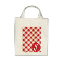 Red Gingham & Cutlery Canvas Bags
