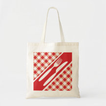 Red Gingham & Cutlery Tote Bags