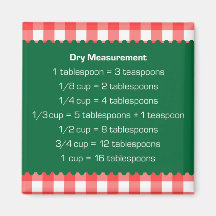 Red gingham green dry measure chart kitchen helper magnets