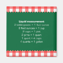 Red gingham liquid measure chart kitchen helper refrigerator magnets