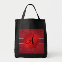 Red glitter monogram diamonds canvas bag