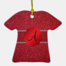 Red glitter monogram diamonds christmas ornaments