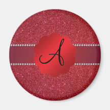 Red glitter monogram diamonds fridge magnet