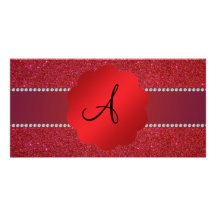 Red glitter monogram diamonds picture card