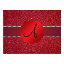 Red glitter monogram diamonds post cards