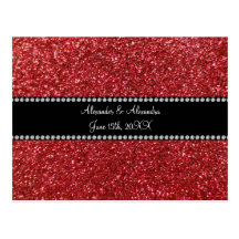 Red glitter wedding favors post card
