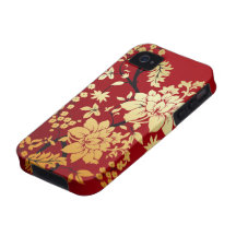 Red, Gold & Black Floral Oriental style iPhone 4/4S Cover