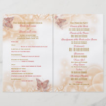 Red gold butterfly wedding program flyers