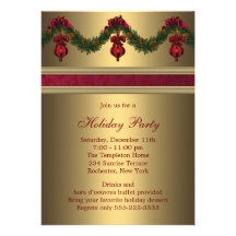 Red Gold Christmas Holiday Party Custom Invites