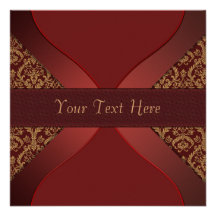 Red Gold Damask Christmas Party Invitations