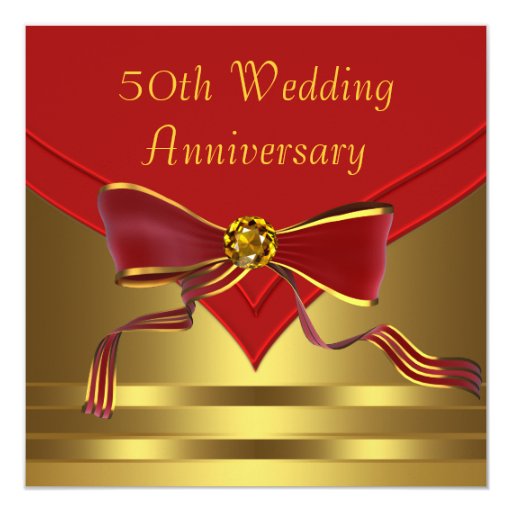 Red Gold Elegant 50th Golden Wedding Anniversary Custom Invitations