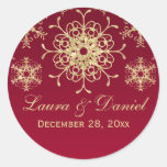 Red, Gold Glitter LOOK Snowflake Wedding Sticker