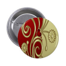 Red & Gold Hearts & Scrolls Button