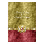 Red gold olive damask wedding personalised invitations