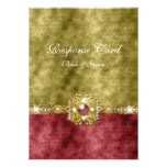 Red gold olive damask wedding invitations
