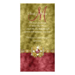 Red gold olive damask wedding personalized photo card