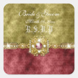 Red gold olive damask wedding square sticker