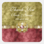 Red gold olive damask wedding stickers