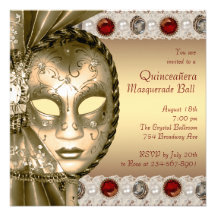Red Gold Pearl Red Gold Masquerade Party Personalised Announcements