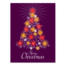 Red & Gold Star Christmas Tree 3 Post Cards