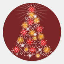 Red & Gold Stars Fancy Christmas Tree Round Sticker