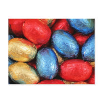 Red, golden and blue Belgian chocolate Easter eggs