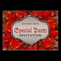 Red Gothic Fractal Swirl Mini Party Invitations business cards