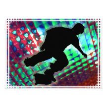 Red Green & Blue Abstract Boxes  Skateboard Personalised Invitations