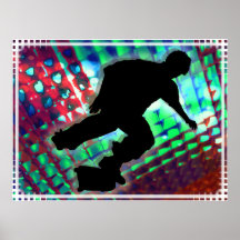 Red Green & Blue Abstract Boxes  Skateboard Print