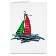 Red & Green Christmas Sailboat Greeting Card