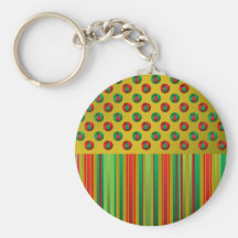 Red green Christmas trees on gold stripes Key Chains