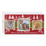 Red Green Grunge Pine Swirls Holiday Family Photo