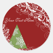 Red & Green Snowflake Tree Christmas Sticker