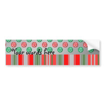 Red green snowflakes in circles on silver stripes