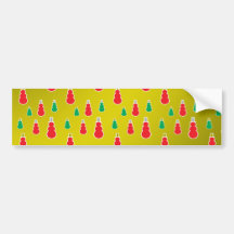 Red green snowmen on gold fade bumper sticker