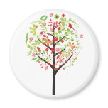 Red green tree and cute birds magnet