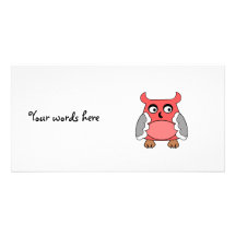 Red grey owl custom photo card
