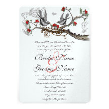 Red & Grey Vintage Birds Wedding Invite