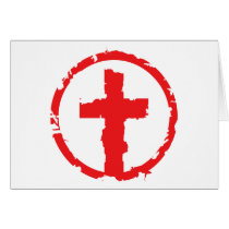 Red  Grunge Cross Greeting Cards