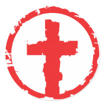 Red  Grunge Cross Sticker