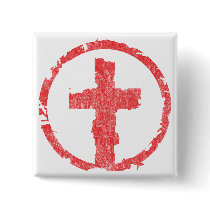Red Grunge Cross Vintage Pinback Buttons