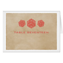 Red Grunge D20 Dice Gamer Table Number Card