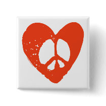 Red Grunge Heart with Peace Sign