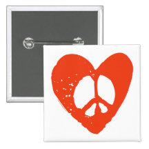 Red Grunge Heart with Peace Sign Buttons